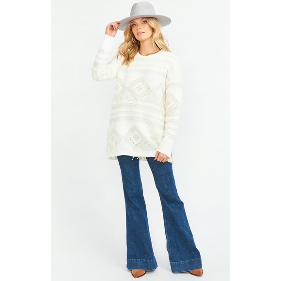 SHOW ME YOUR MUMU Long Canyon Geo Fringe Cream Knit Sweater | XS - Picture 2 of 12